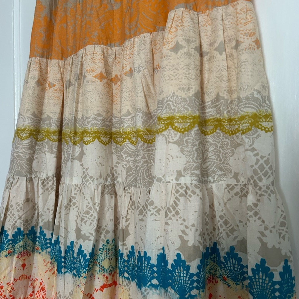 Boho Tiered Orange and Cream Printed Maxi Skirt - Picture 2 of 6